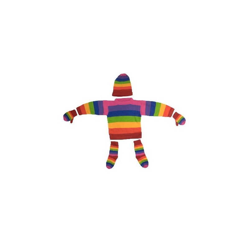 Ensemble bébé arc-en-ciel (pull,bonnet,gants et chaussettes) Ensemble bébé arc-en-ciel (pull,bonnet,gants et chaussettes)